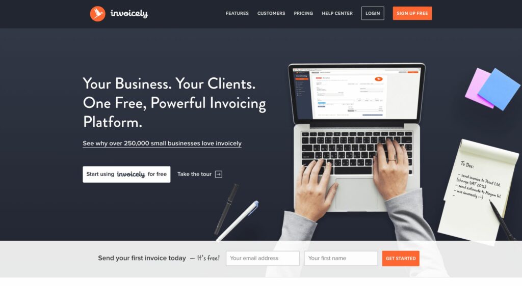 Invoicely helps businesses send invoices to their customers. 